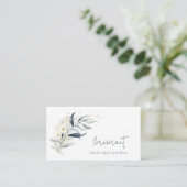 Cute Blue Green Gold Leafy Botanical Floral Bunch Visitekaartje (Staand voorkant)