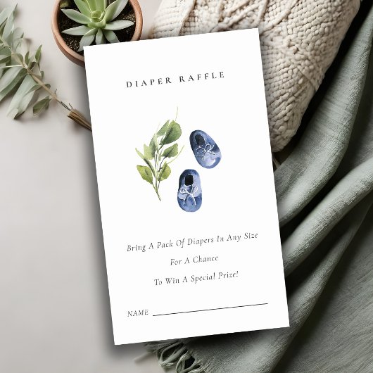 Cute Blue Green Leafy Diaper Baby shower Raffle Informatiekaartje