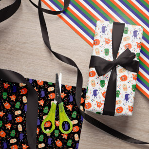 Cute Blue Green Monsters Mixed Halloween Patronen Inpakpapier Vel