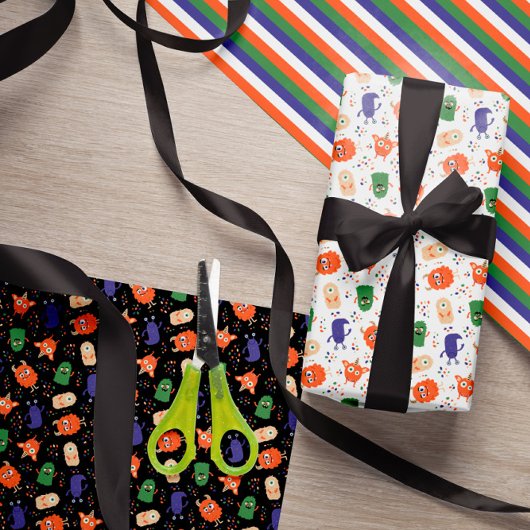 Cute Blue Green Monsters Mixed Halloween Patronen Inpakpapier Vel