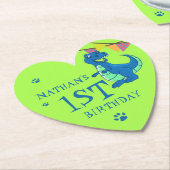 Cute Blue Green Paw Dinosaur Thmed Birthday Party Kartonnen Onderzetters (Gekanteld)