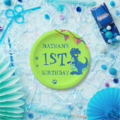 Cute Blue Green Paw Dinosaur Thmed Birthday Party Papieren Bordje (Feest)