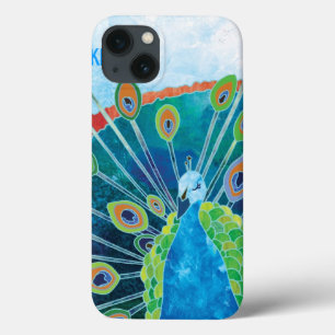 Cute Blue + Green Peacock iPad-draagtassen iPhone 13 Hoesje