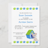 Cute Blue Green Puppy Dog Baby shower Invite Kaart (Voorkant)