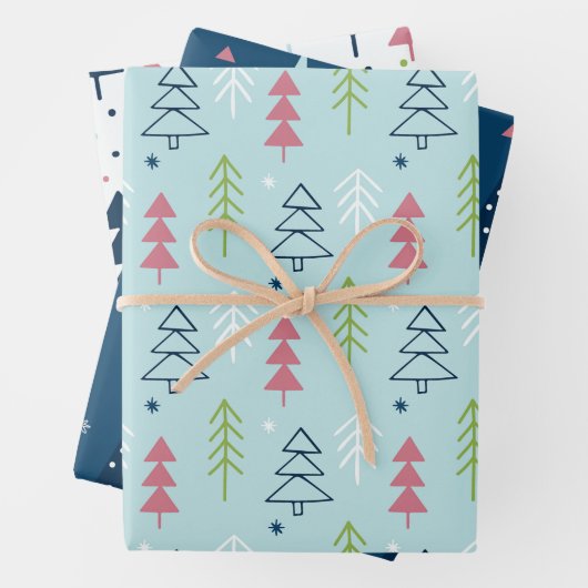 Cute Blue Green Roze kerstboom - cadeau Inpakpapier Vel (In situ)