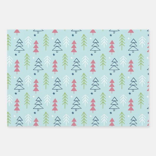 Cute Blue Green Roze kerstboom - cadeau Inpakpapier Vel (Voorkant)