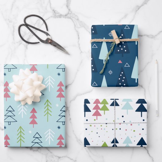 Cute Blue Green Roze kerstboom - cadeau Inpakpapier Vel (Voorkant)