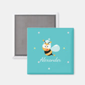 Cute Blue Green Sweet Bumble Bee Flowers Cartoon Magneet (Voorkant / Achterkant)
