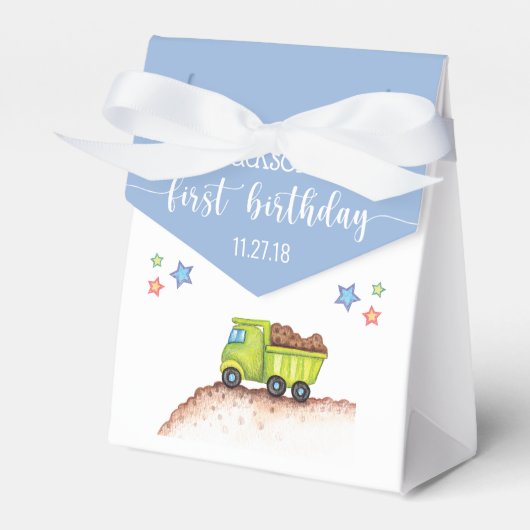 Cute Blue Green Truck First Birthday Party Bedankdoosjes (Voorkant Zijde)