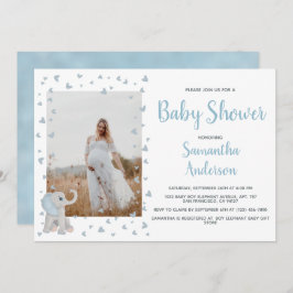 Cute Blue Grey Baby Elephant Waterverf Foto Kaart