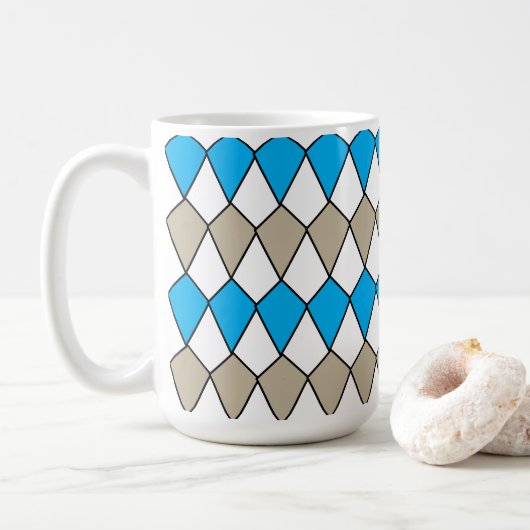 Cute Blue Grey Diamond Pattern Koffiemok (Met donut)