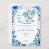 Cute Blue Grey Elephant Invitation Baby shower Kaart (Voorkant)