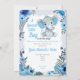 Cute Blue Grey Elephant Invitation Baby shower Kaart