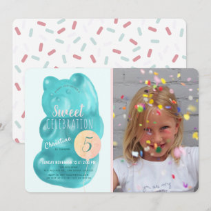 Cute Blue Gummy Beer Sweet Snoep Foto van Birthday Kaart
