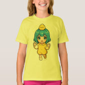 Cute Blue-Haired Chibi Girl in Chick T-Shirt (Voorkant)