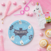 Cute Blue Halloween Birthday Party Papieren Bordje (Feest)