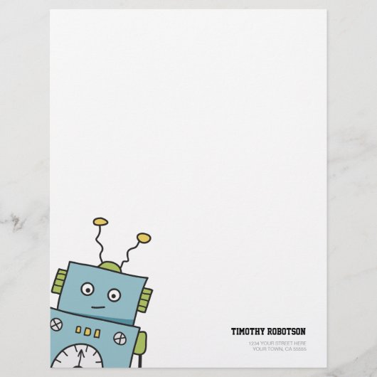 Cute Blue Hand Drawn Robot Briefhoofd Sjabloon (Voorkant)