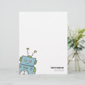 Cute Blue Hand Drawn Robot Briefhoofd Sjabloon (Staand voorkant)