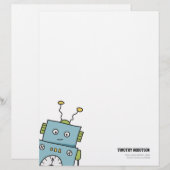 Cute Blue Hand Drawn Robot Briefhoofd Sjabloon (Voorkant / Achterkant)