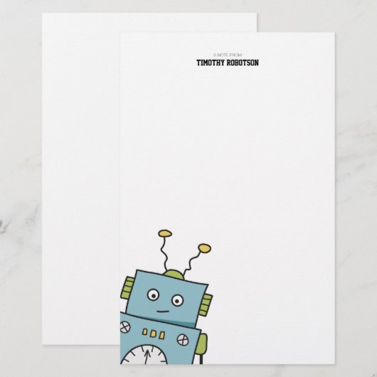 Cute Blue Hand Drawn Robot Briefpapier (Voorkant / Achterkant)