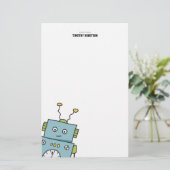 Cute Blue Hand Drawn Robot Briefpapier (Staand voorkant)