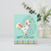 Cute Blue Happy cartoon bunny Feestdagenkaart (Staand voorkant)
