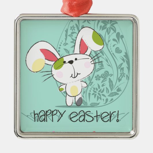 Cute Blue Happy cartoon bunny Metalen Ornament (Voorkant)