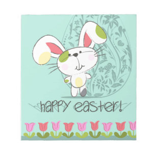 Cute Blue Happy cartoon bunny Notitieblok