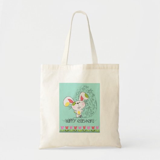 Cute Blue Happy cartoon bunny Tote Bag (Voorkant)