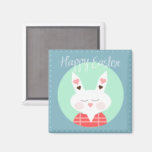 Cute blue Happy-oosterse bunny magnet (Voorkant / Achterkant)