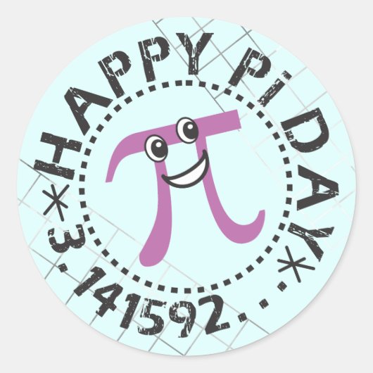 Cute Blue Happy Pi Day © - Pi Day Gift Stickers (Voorkant)
