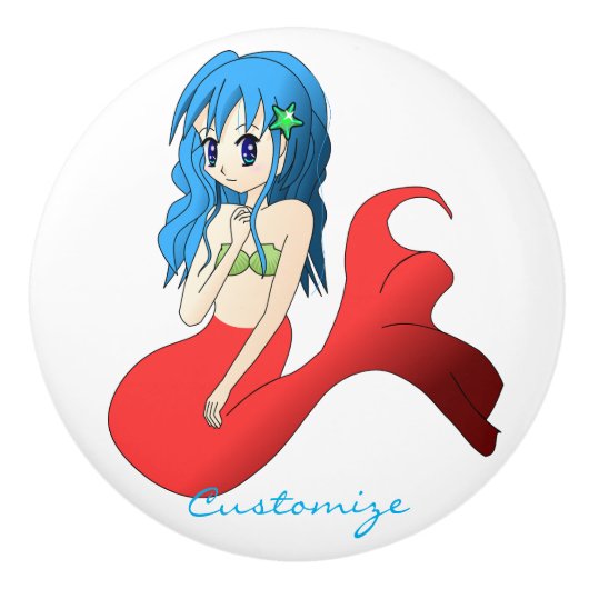 Cute Blue-haring Mermaid Thunder_Cove Keramische Knop (Voorkant)