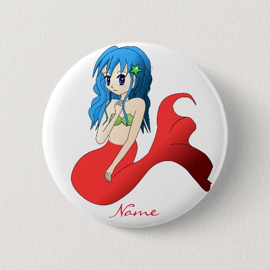 Cute Blue-haring Mermaid Thunder_Cove Ronde Button 5,7 Cm (Voorkant)