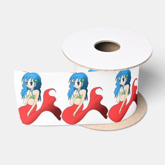 Cute Blue-haring Mermaid Thunder_Cove Satijnen Lint (Spoel)