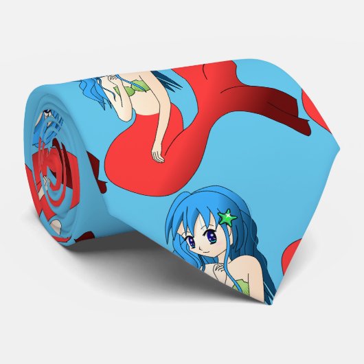 Cute Blue-haring Mermaid Thunder_Cove Stropdas (Opgerold)