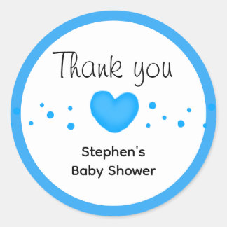 Cute Blue Heart Baby Shower Thank you Ronde Sticker