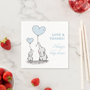 Cute Blue Heart Balloons Boy Elephant Baby shower Servet