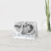 Cute Blue Heart Script Custom Baby Photo Bedankkaart (Voorkant)