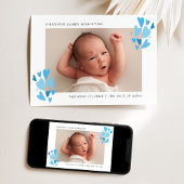 Cute Blue Hearts Photo Birth Aankondiging