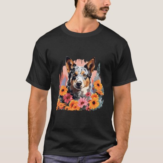 Cute Blue Heeler Spring Flower Garden Australian C T-shirt (Voorkant)