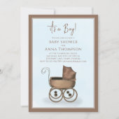 Cute Blue Het is een jongen Baby Carriage Classic Kaart (Voorkant)