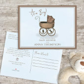 Cute Blue Het is een jongen  Baby Carriage Classic Uitnodiging Briefkaart