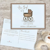 Cute Blue Het is een jongen  Baby Carriage Classic Uitnodiging Briefkaart