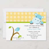 Cute Blue Hippo Birthday Invitation Kaart (Voorkant)