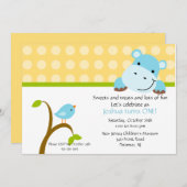 Cute Blue Hippo Birthday Invitation Kaart (Voorkant / Achterkant)