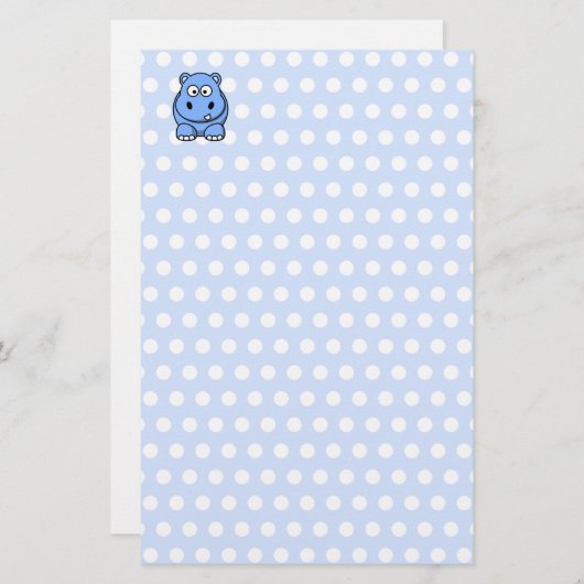 Cute Blue Hippo Briefpapier (Voorkant / Achterkant)