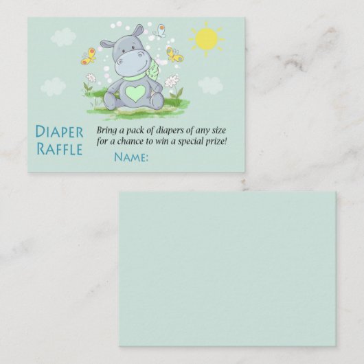 Cute Blue Hippo Diaper Raffle Tickets (Voorkant / Achterkant)