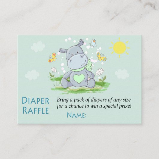 Cute Blue Hippo Diaper Raffle Tickets (Voorkant)