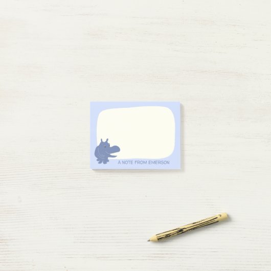 Cute Blue Hippo Hippopotamus Personalized Post-it® Notes (Op bureau)
