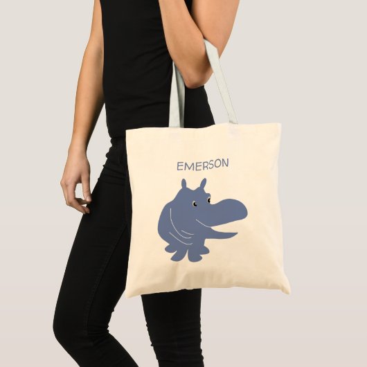 Cute Blue Hippo Hippopotamus Personalized Tote Bag (Voorkant (product))